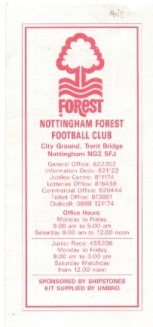 Fixture Card 91/2